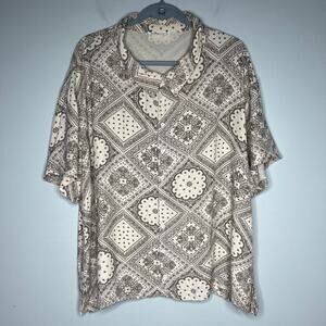 12th Tribe Women's XL Camp Shirt Short Sleeve Button Down Bandana Print‎ Western